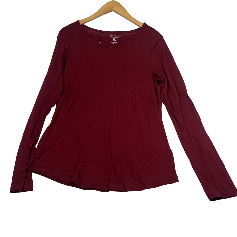 Segments Womens 100% Merino Wool Long Sleeve Top Burgundy Crew Neck Size M